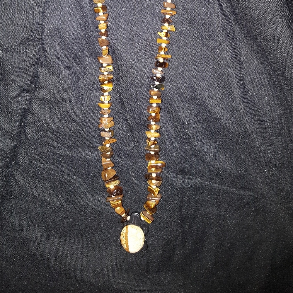 Tiger Eye necklace with stone tortoise